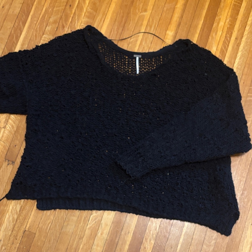 Free People Black Open-Knit Sweater